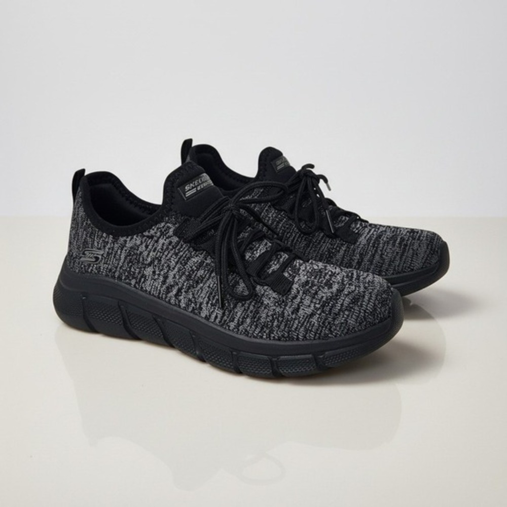 Skechers Wmonen's Heather Black & Gray Memory Foam Slip On Lace UP Sneakers,‎ 7